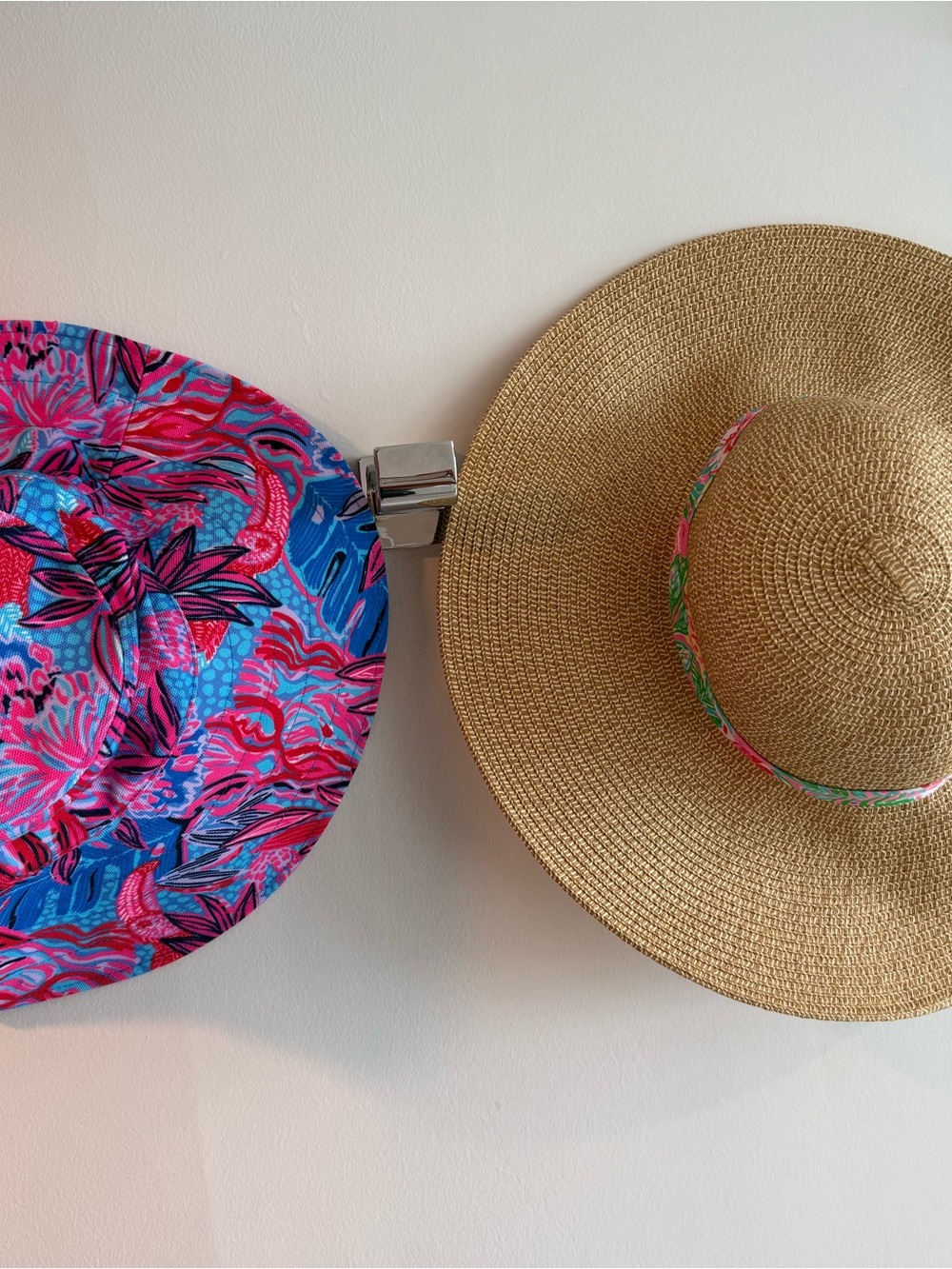 2 Lilly Pulitzer Hats - Straw Sun Hat with Pink & Blue Floral Band